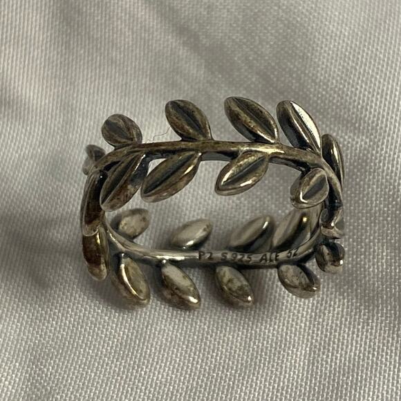 Boho Olive Leaf Band Ring Silver 925 Pandora Size 6 - Picture 3 of 7
